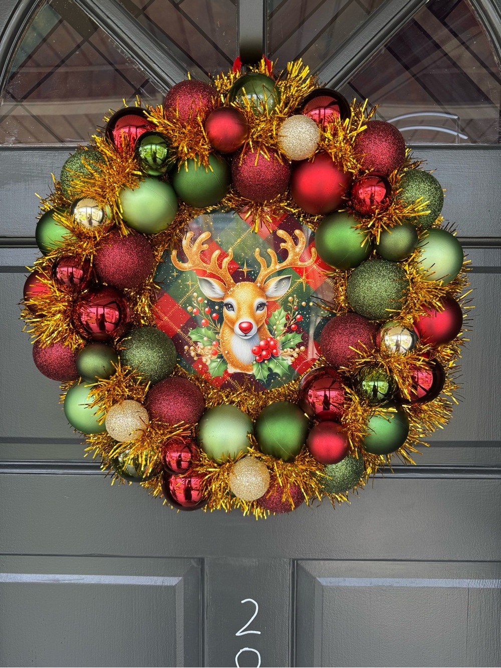 Holiday Reindeer Ornament Wreath - Red, Green & Gold
